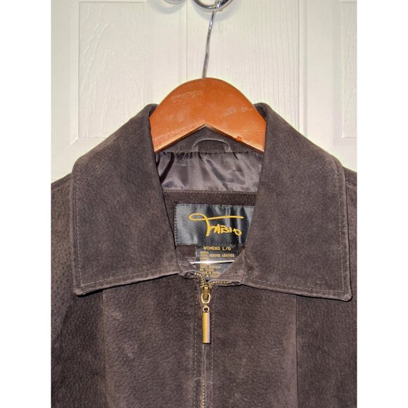 Fabio Vintage 90's Brown Suede Leather Full Zip Jacket With Ribbed Sleeves Sz L - Picture 6 of 14